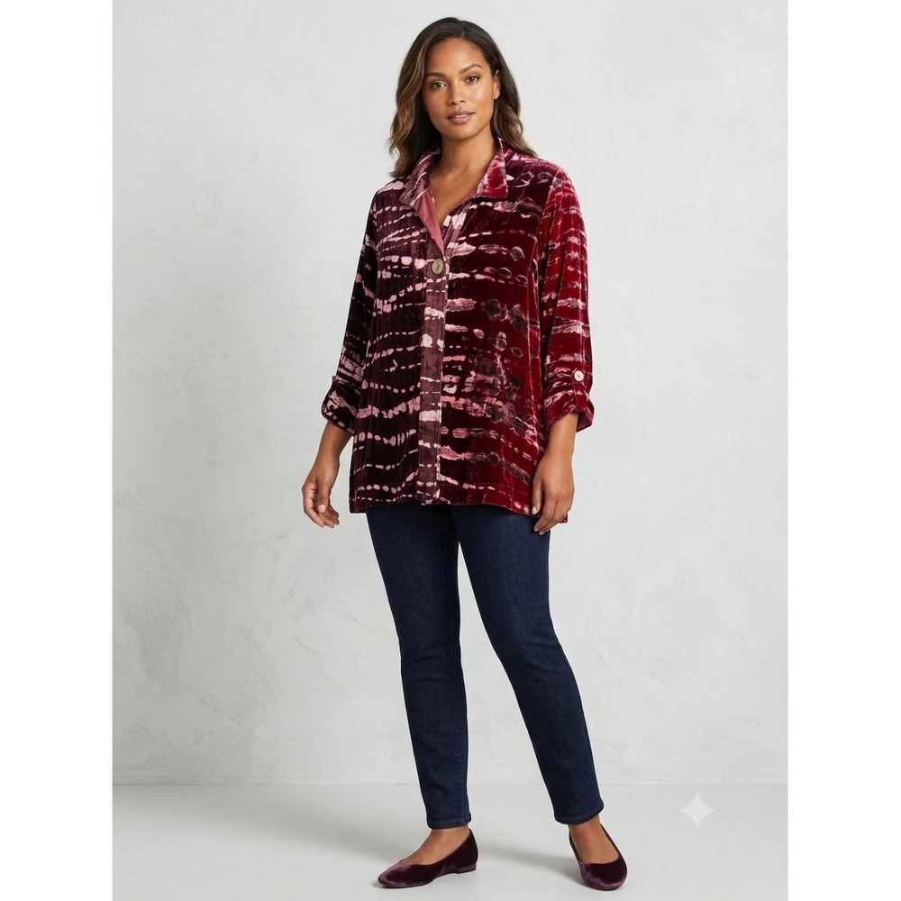 John Mark Size L Burnout Velvet Animal Print Tunic Button Top Lagenlook NWT